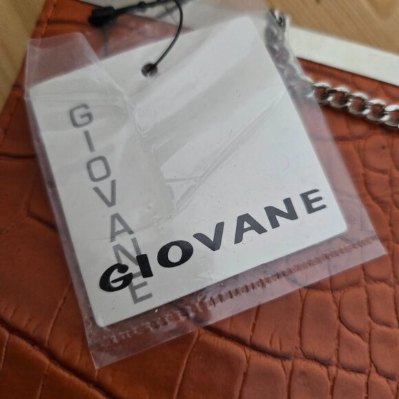 Giovane Rusty Orange Faux Crocodile  Silver Hardware Chain Strap Clutch Bag NWT - Picture 6 of 6